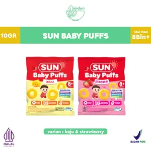 Sun Baby Puffs Sachet 10gr - Cemilan Anak Rasa Keju dan Strawberry | Snack Bayi | Cemilan Biskuit Bayi