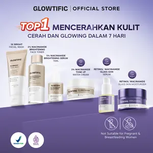 [Cocok Untuk Pemula] Paket Glowtific 4In1 Mencerahkan Glowing Brightening Expert Series - 3X Bright Facial Wash / 5% Niacinamide Brightening Serum / 2% Niacinamide Brightening Toner / Moisturizer Tone Up Water Cream / Retinol Niacinamide Moisturizer