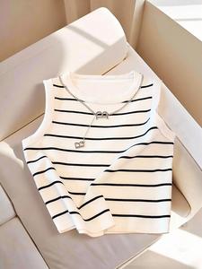 Top de chaleco ajustado de rayas cortas para mujer, nuevo estilo de chica caliente pura, sexy, de cintura alta, diseño elegante y cómodo