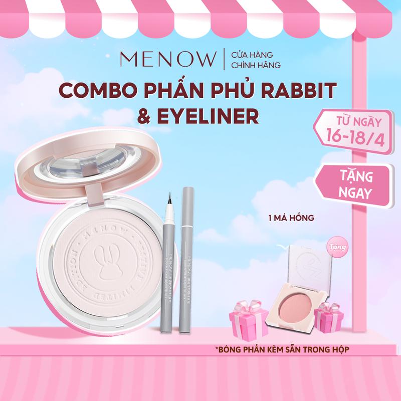 [MUA 2 TẶNG 1] Combo Phấn Phủ nén Rabbit Compact Powder + Bút kẻ mắt chống nước siêu mảnh MENOW [TẶNG MÁ HỒNG]
