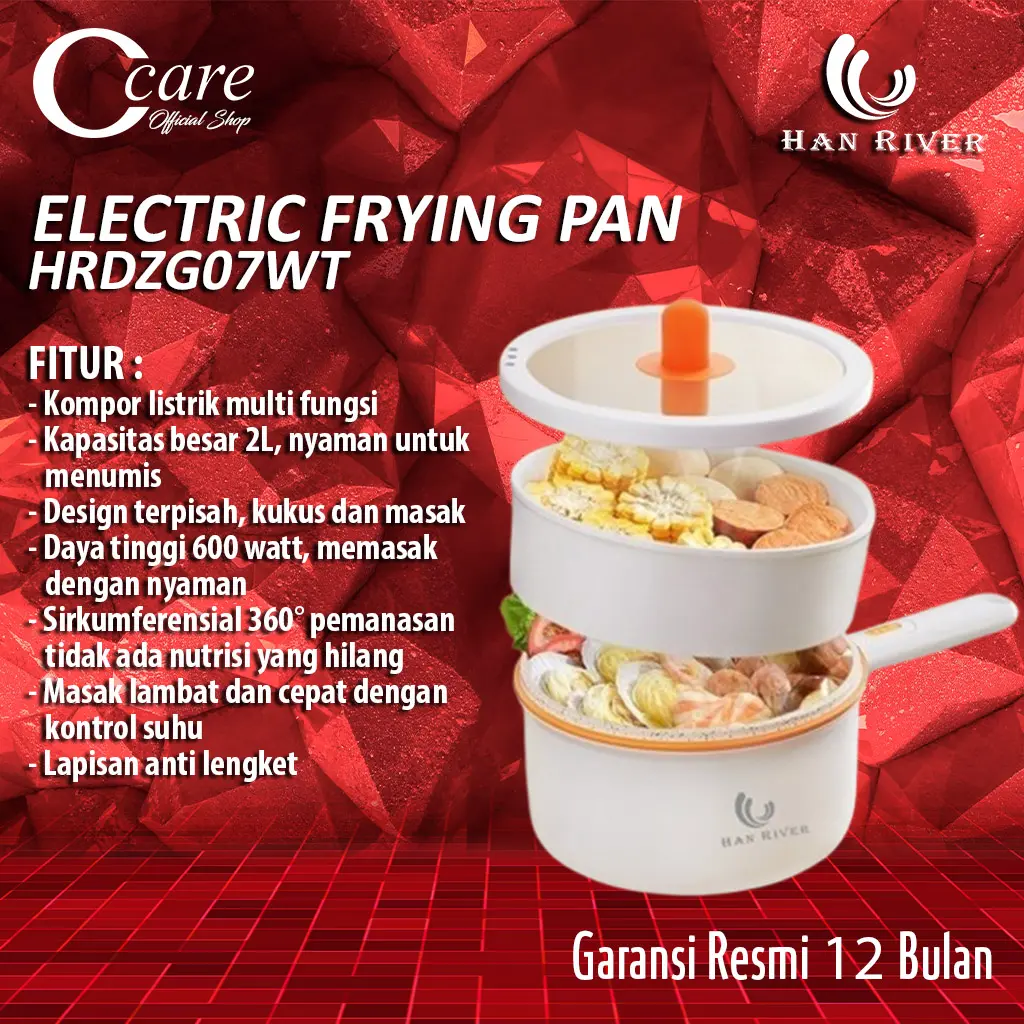 HAN RIVER Panci Listrik HRDZG07WT Fry Pan Electric (2in1) 2L panci listrik multifungsi panci listrik kecil-list orange