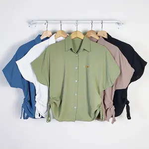 KEMEJA WANITA CASUAL LENGAN PENDEK CRINKLE AIRFLOW KARET SAMPING Baju Atasan Oversize