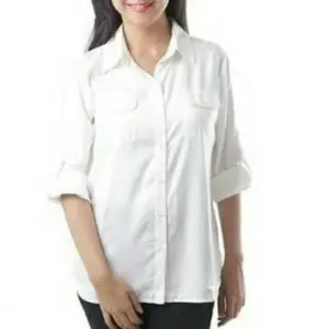 Kemeja putih wanita PNS kantung dua Baju Katun wanita lengan panjang kemeja saku dua wanita formal Atasan Kantor Cewek Kerja
