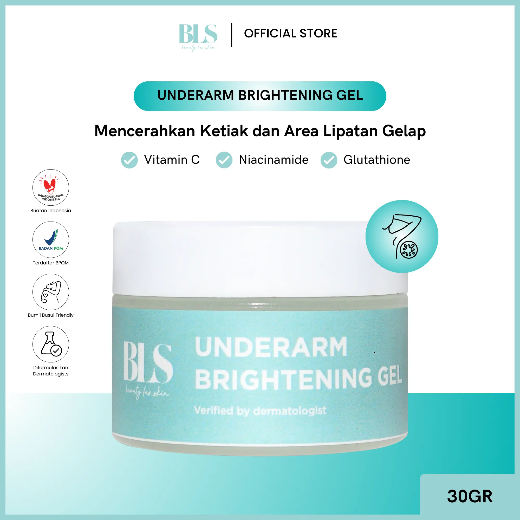 [Beauty Lux Skin] [Pot] BLS Underam Brightening Gel | Mencerahkan Pencerah Ketiak dan Area Lipatan Tubuh Gelap