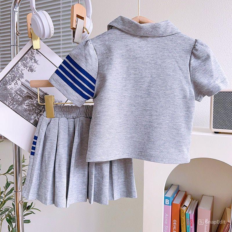 [KIDSFASHIONKOLEKSI] Setelan Polo Rok Abu Motif Rabbit Stripe Anak Perempuan Simple 2