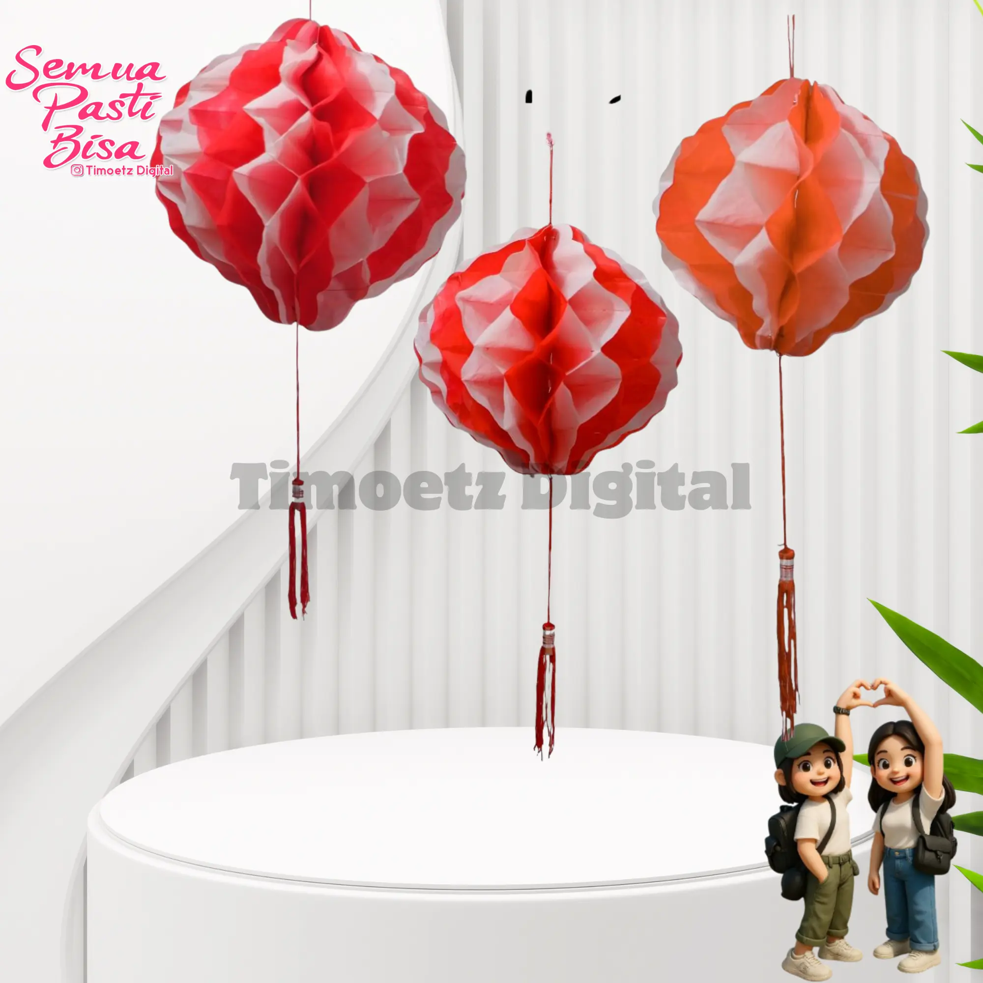 Lampion pvc merah putih 20 cm/ Lampion merah putih hiasan 17 agustus