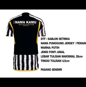 DTF / Sablon setrika request / custom nomor punggung Jersey Pemain warna putih