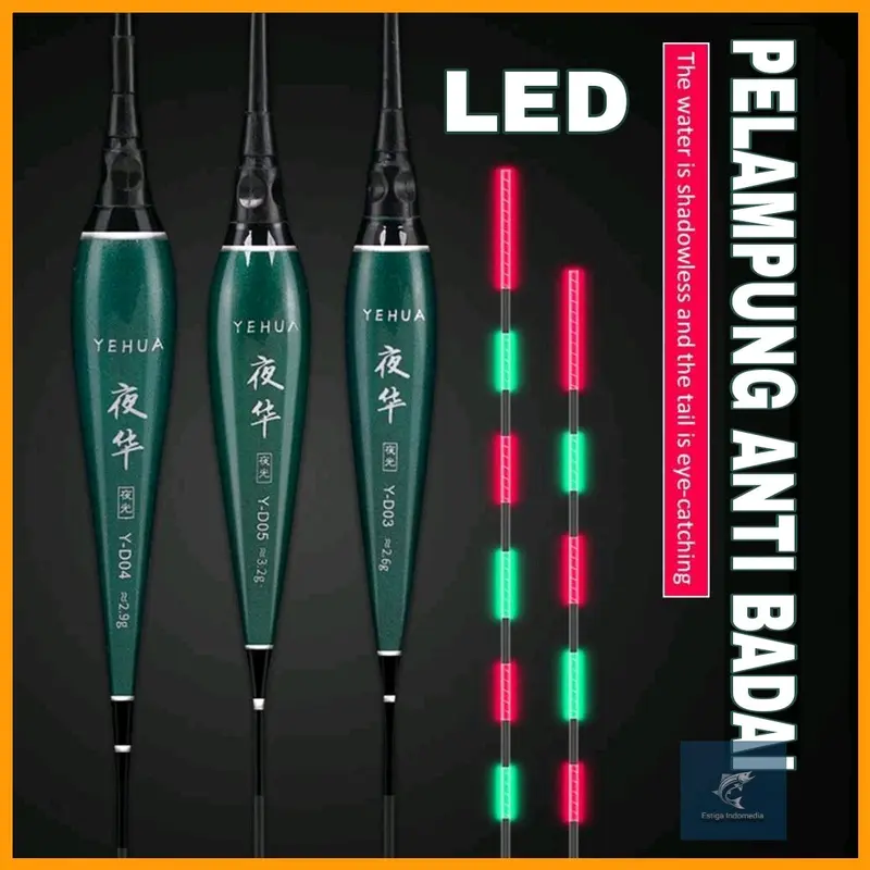 Pelampung Pancing Anti Badai Elektrik Kayu dengan Lampu LED, Panjang 35 cm 0