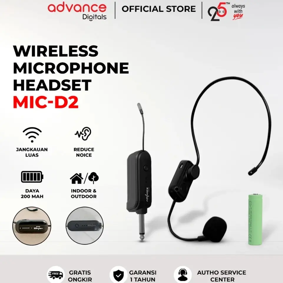 Advance Mic Headset Bando Wireless Bluetooth Youtuber Jangkauan 50 Meter - MIC D2 - GRATIS ONGKIR