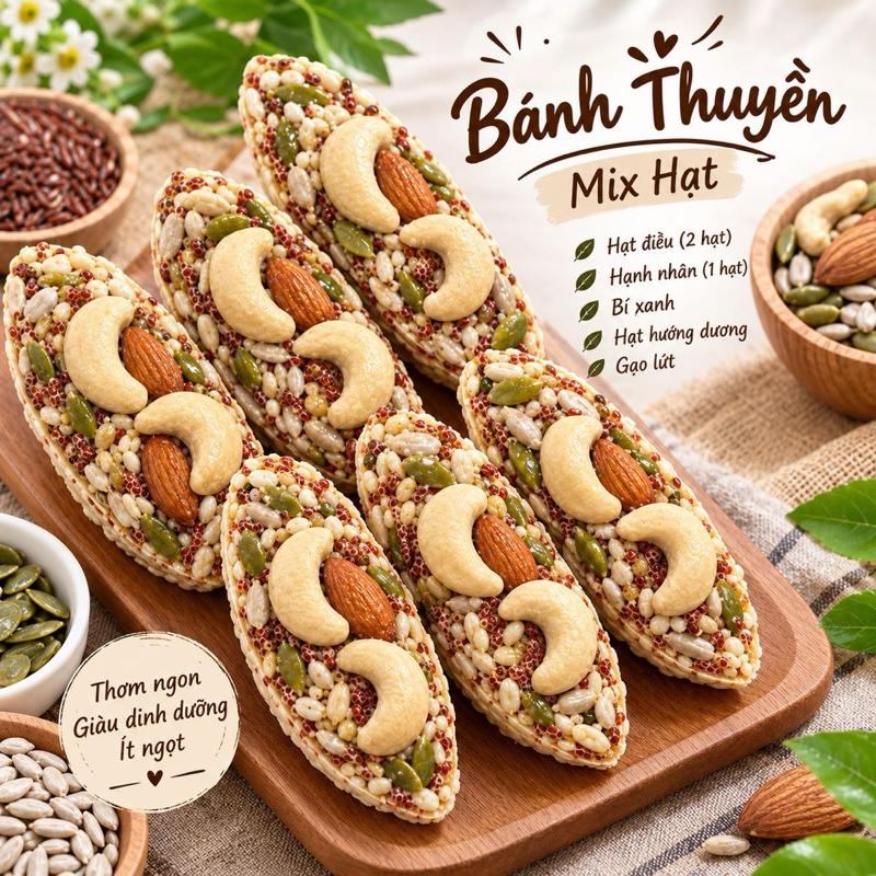 500Gram Bánh Thuyền Mix Hạt Dinh Dưỡng (ít ngọt, ăn healthy, 500g khoảng 19-20 bánh) ….1….