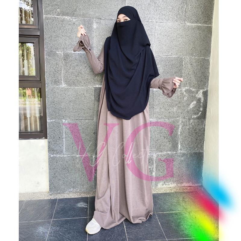 Monica Abaya Knit Casual Tanpa Khimar Gamis Dress Wanita Cantik Fashionable Dewasa Remaja Maxi Mewah Hitam Putih Muslim Gaun Tangan Simple Lembut Basic   Umroh Syari Kondangan Sifon 3