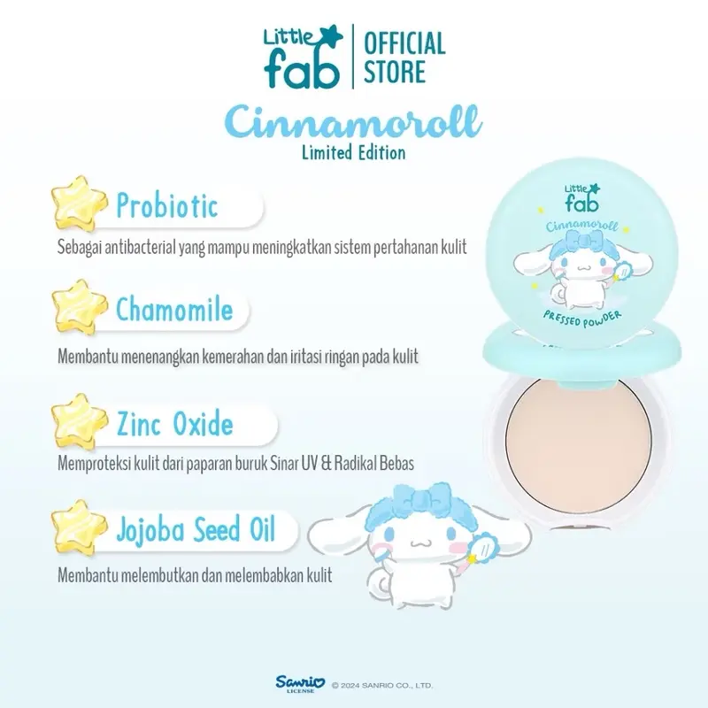 Little Fab Kids Pressed Powder Anti UV Compact | Limited Edition Cinnamoroll Bedak Anak Sanrio Makeup Anak Cinamonroll Bedak Padat Anak Sekolah Remaja 2
