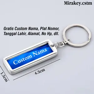 Mirakey Biru {Polos} Gantungan Kunci Custom Nama Keychain Motor Mobil Rumah Tas Bahan Steinless