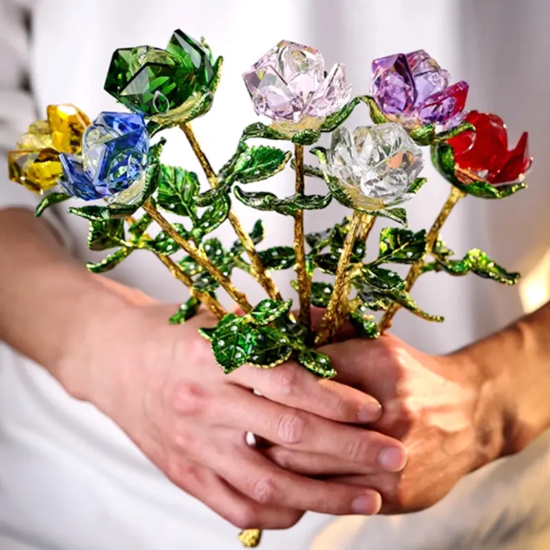 Patung Bunga Mawar Kaca Kristal, Kraf, Hadiah Perkahwinan dan Hari Valentine, Hiasan Meja, Hadiah, 1 Keping