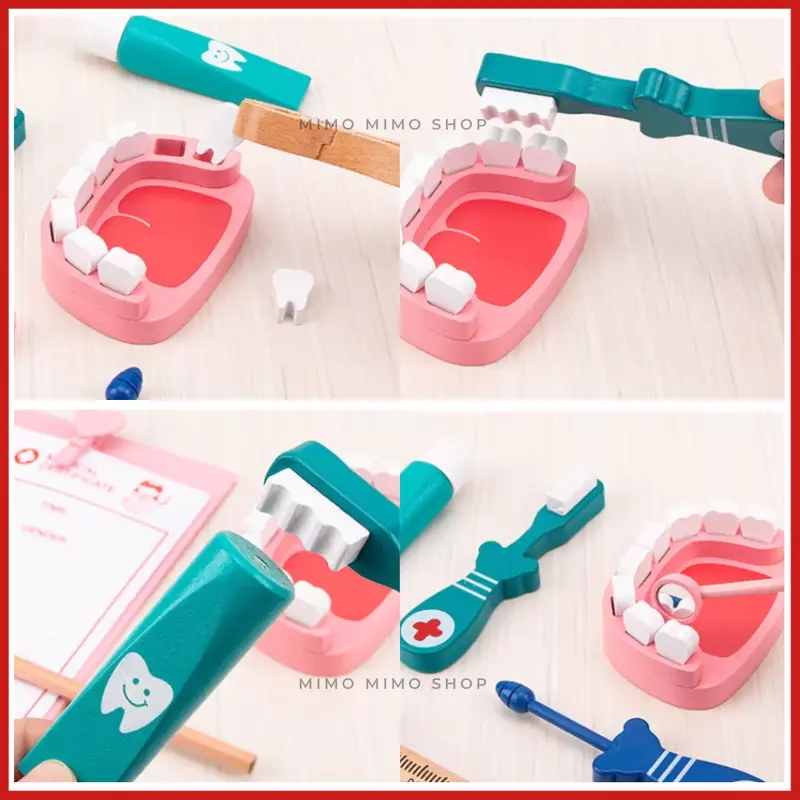 MAINAN DOKTER DOKTERAN ANAK FREE TAS MURAH  - RED DOCTOR MEDICAL WOODEN TOYS | Mainan Edukasi Dokter Gigi | Dokter Anak Wooden Toys Kayu 4