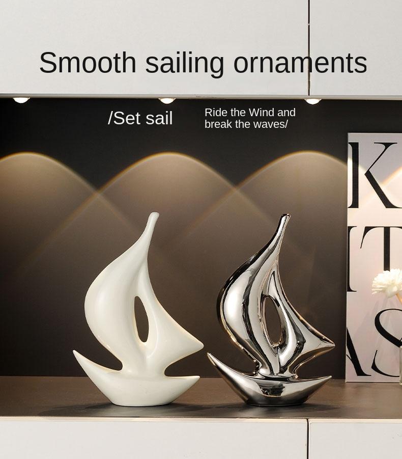 Product Introduction of Simple Modern Ceramic Sailboat Statue Creative TV Cabinet for Living Room Home Decorative Crafts 5
