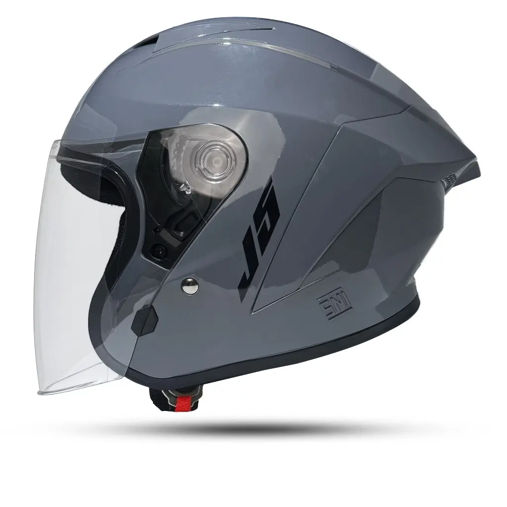 Helm Half Face J5 Solid Grey Stone Glosy Kaca Clear/Helm Half Face SNI Pria Wanita Dewasa