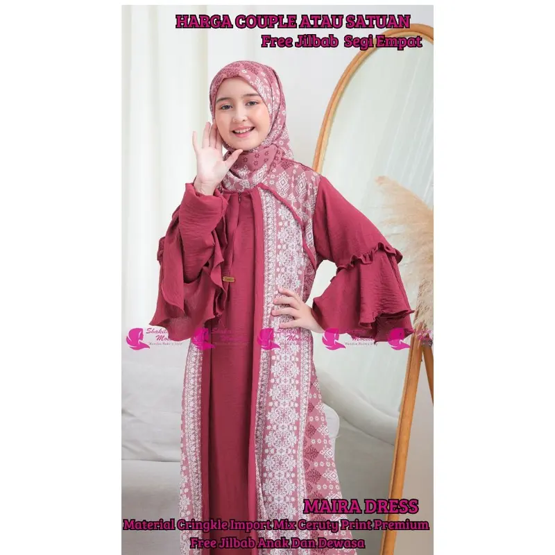 Gamis Couple Ibu Dan Anak Ceruty Etnik  ( HARGA SATUAN ) Gamis Couple Ibu Anak Cringkle Airflow Gamis Terbaru Ceruty Babydoll Print Armany Import Perempuan Terbaru Crinkle Import Mix Ceruty Print Premium Busui dan Wudhu Friendly Free Kerudung Segi Empat 1