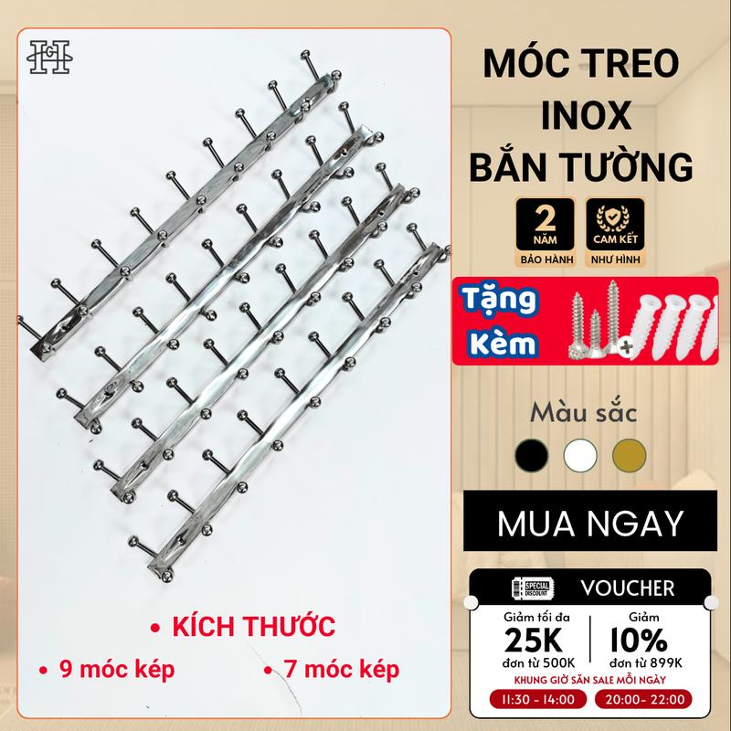 Hàng phổ thông Móc treo quần áo inox 7-9 móc kép bền đẹp BH 2 năm Tặng kèm ốc vít tắc kê