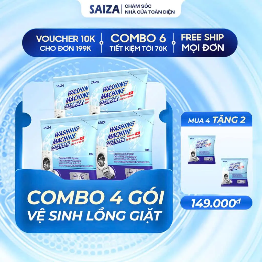 [Số Lượng Có Hạn] - Mua 4 Tặng 2 - Combo 4 Gói Bột Vệ Sinh Lồng Máy Giặt 150g/gói Giúp Làm Sạch Lồng Giặt Tặng 2 Gói Cùng Loại