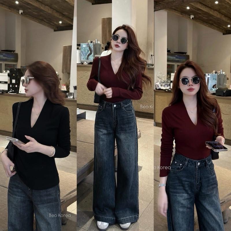  Áo thun trơn nữ ôm body cổ V 3 màu trắng đen đỏ siêu xinh #HH2-229  AN TÂY STORE68  