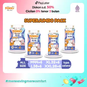 [1 BAG] POKKY Pants Popok Celana Bayi ( Baby Diaper) SUPER JUMBO PACK M44+6/L38+6/XL326/XXL28+6