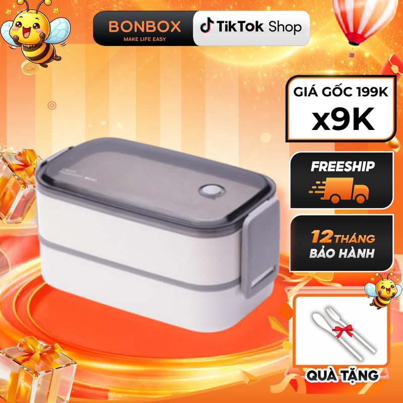 [TẶNG KÈM MUỖNG NĨA] Hộp Cơm Văn Phòng Dẹp Gọn 2 Tầng Cao Cấp BONBOX Nhiều Ngăn, Tiện Lợi BTW40- Hàng Chính Hãng