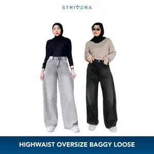 STRIVORA - Highwaist Oversize Baggy Loose Jeans Denim Korean Street Style