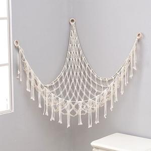 Red de Almacenamiento para Juguetes de Peluche, Organizador Triangular Montado en la Pared de Cuerda Tejido a Mano, Canasta de Almacenamiento para Sala de Estar, Dormitorio o Espacio de Descanso, 1 Pieza
