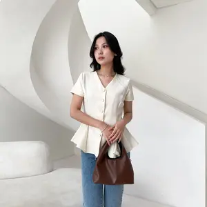 Erika Top Peplum Shirt Lengan Pendek / Slim Fit Shirt Wanita / Kemeja Vneck wanita Kantor Pendek - Eleonor