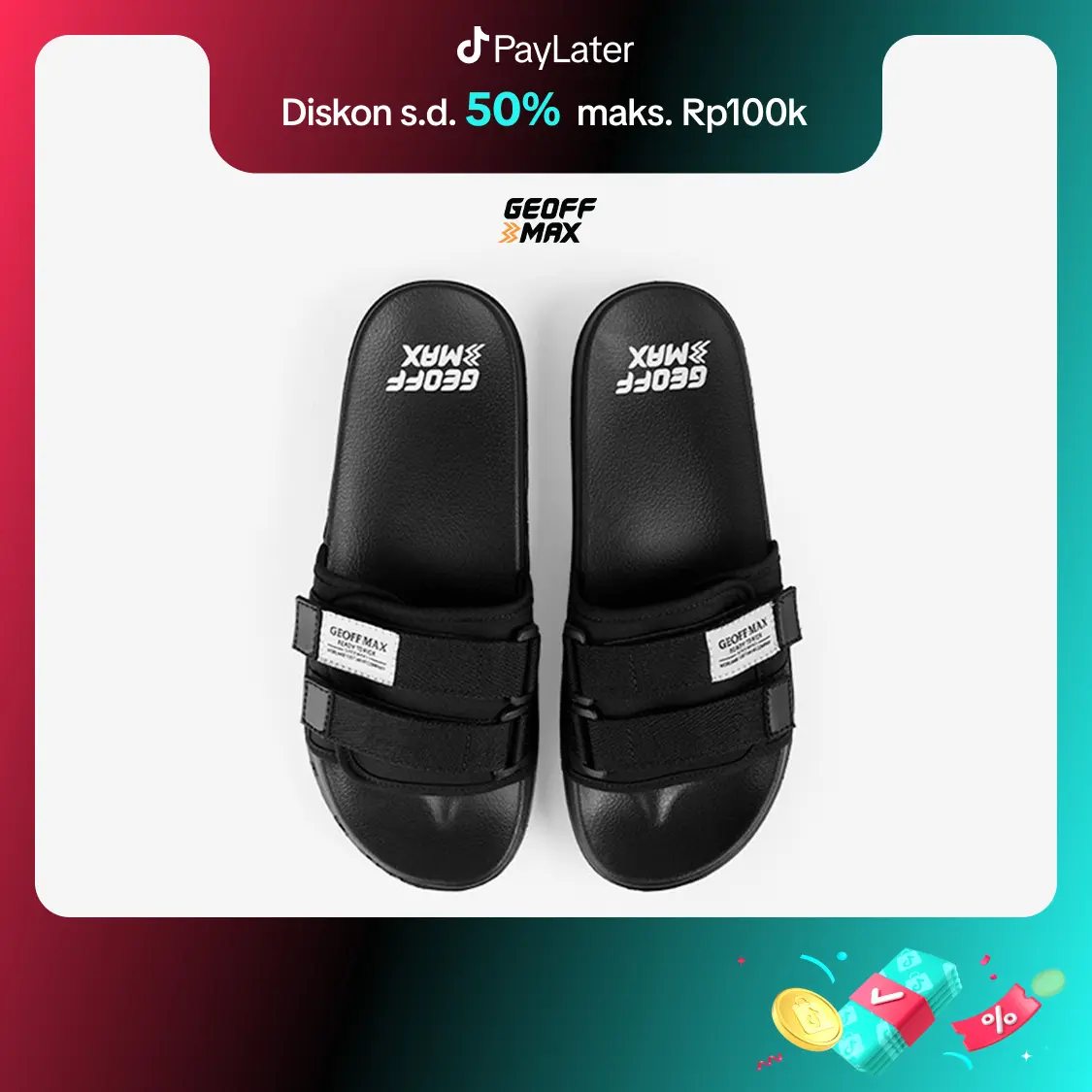 Geoff Max Official - Freddo Black Sandal Slippers Sandal Pria Wanita Unisex | Shoes Sendal Karet