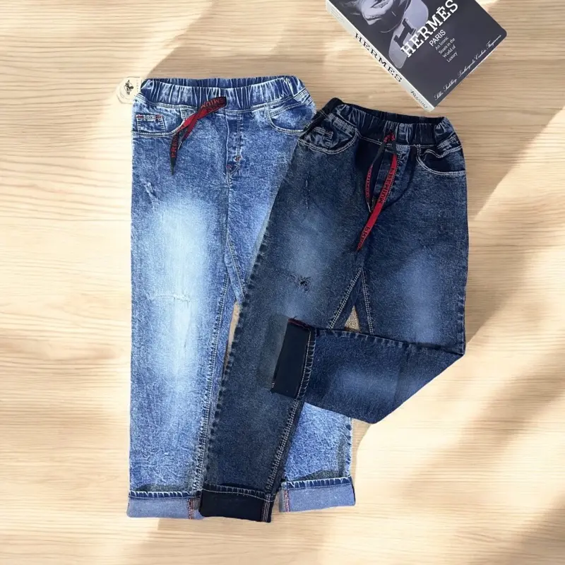 Celana Jeans Anak Sobek Tembus Pinggang Karet Soft Jeans Melar Size 1-13Tahun - Trendy dan Fashionable dengan Model Sobek Lutut Tembus dan Dilengkapi Laser Pakaian 0