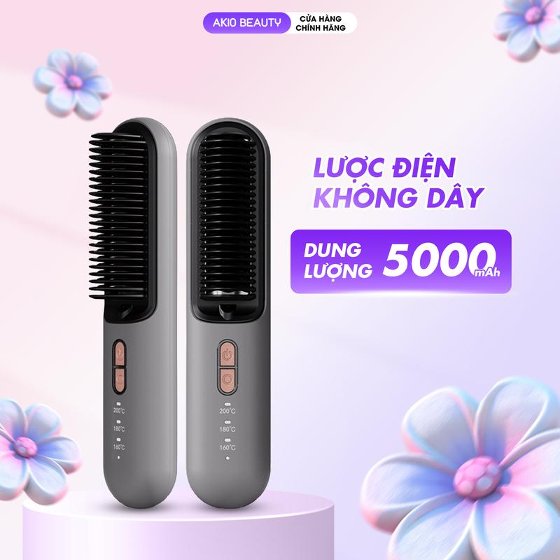  Lược điện không dây ion âm AKIO pin 5000Mah 3 mức nhiệt chải thẳng uốn cụp tạo kiểu đa năng 
