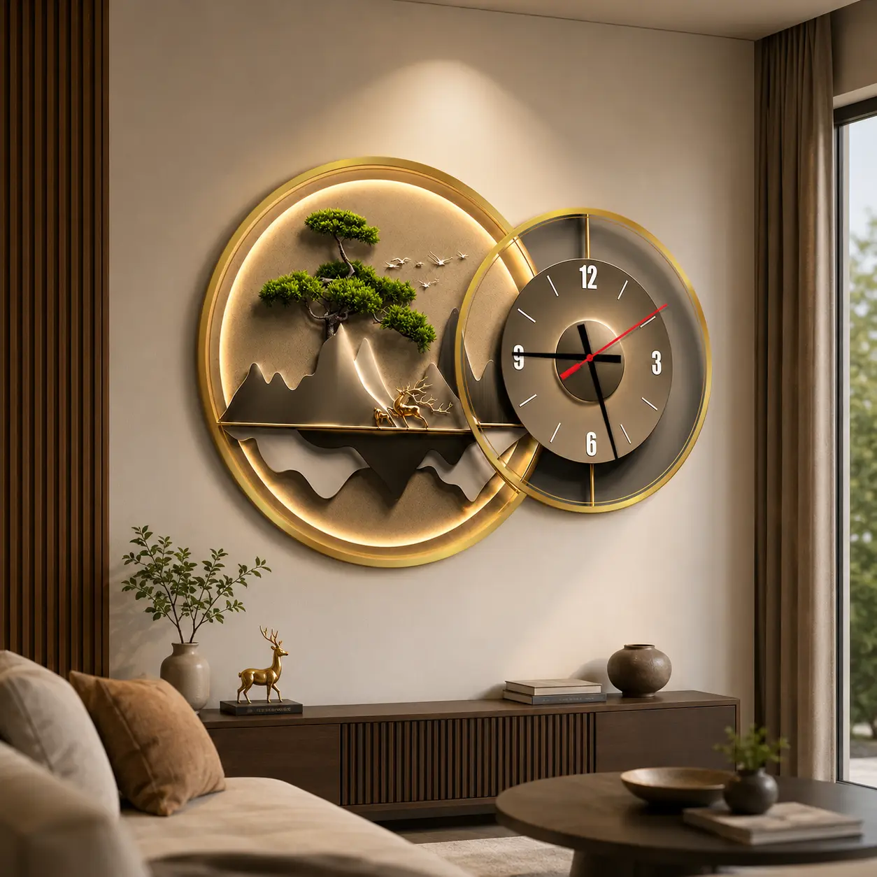 Jam Dinding Bunga ho Aesthetic LED Home Sweet Home Hiasan Dinding R ng Tamu - Hiasan Kamar - UKIR 93-I, Plus Lampu