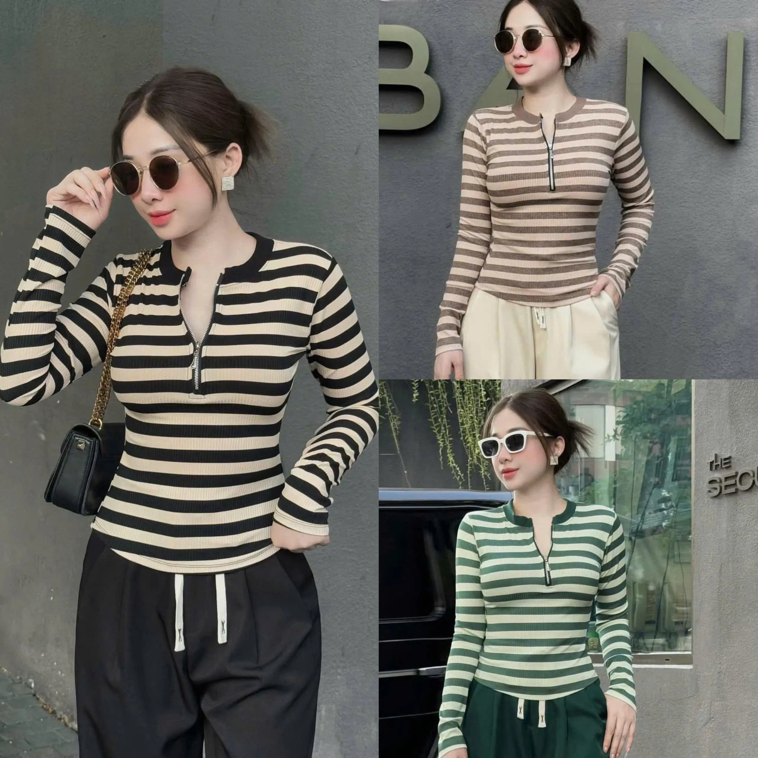 Áo Thun Nữ Tay Dài Phối Cổ Dây Kéo Vải Thun Tăm 45- 90Kg Bigsize Dễ Thương Top Nữ Women - B.1537