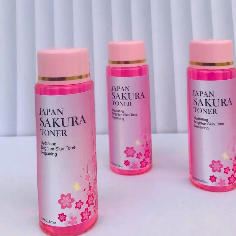 TONER SAKURA MENCERAHKAN WAJAH 100ML / TONER GLOWING SAKURA / TONER PENCERAH  MUKA Memudarkan flek hitam bekas jerawat Perawatan wajah korea air mawar pink rice 3