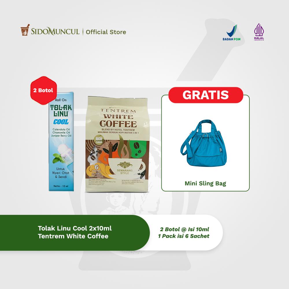 [Mini Sling Bag]  2 Pcs Tolak Linu Cool 10 ml - Meredakan Nyeri Sendi Otot dan Pegal  + Sido Muncul Tentrem White Coffee 6's