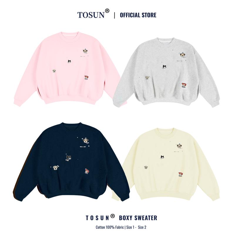  Áo Sweater Nỉ Lông Cáo Không Xù Form Boxy Thêu Cute TOSUN S47 