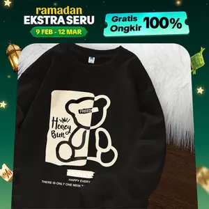 Kaos Lengan Panjang Tangan Karet | Adem & Lembut | Pola Beruang Honey Bun |  Cotton