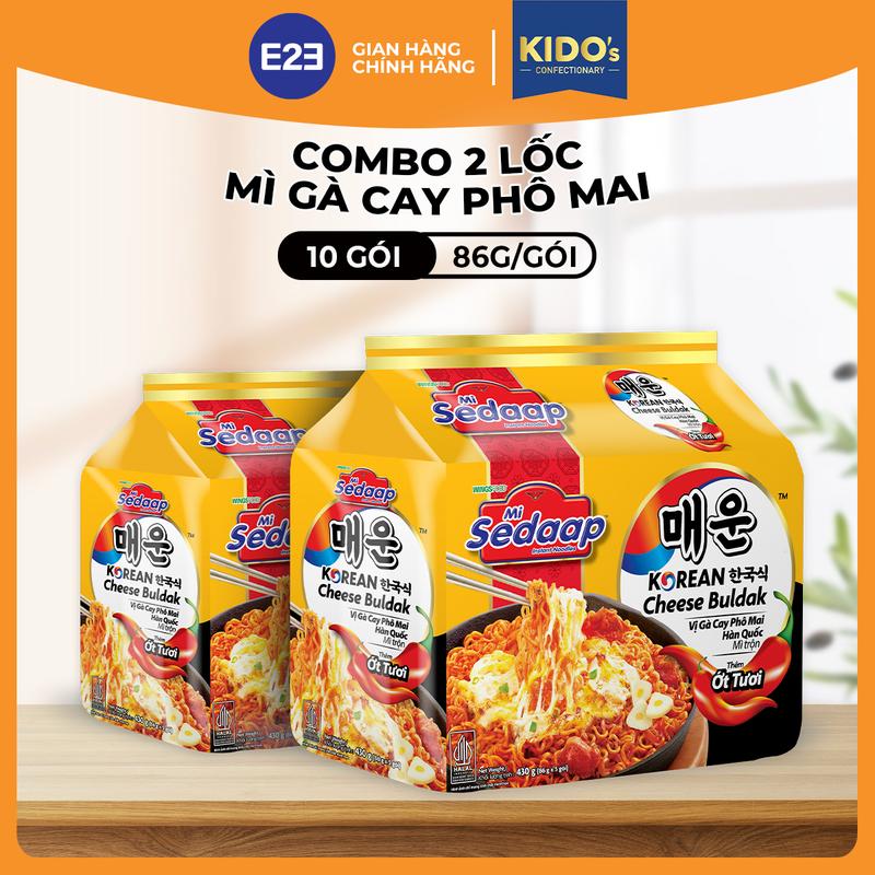  Combo 2 Lốc Mì Sedaap - Mì Trộn Vị Gà Cay Phô Mai Hàn Quốc 86g x 10 gói 