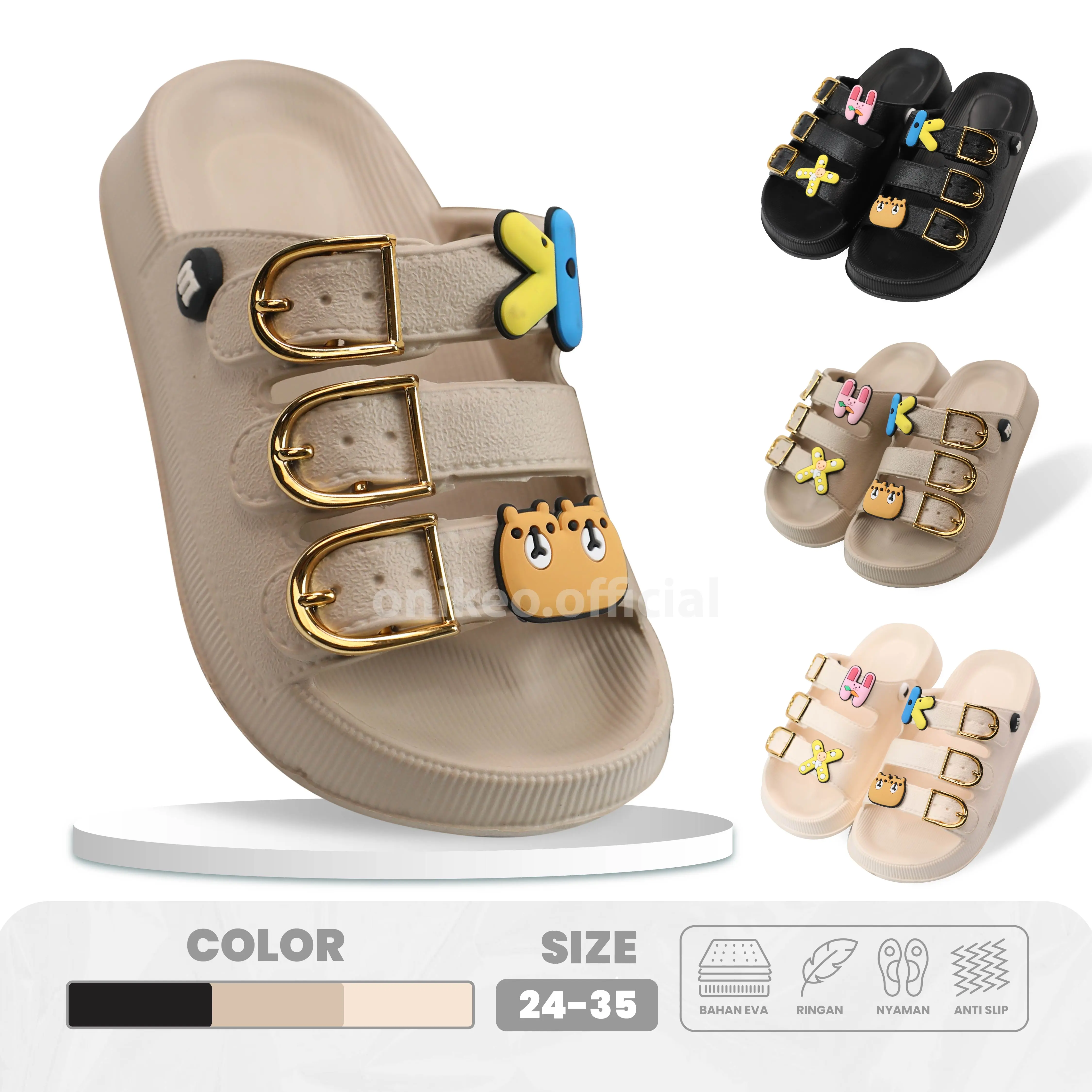 Sandal Selop Anak Cewek Sandal Daily Aksesoris Huruf Hewan Sendal Anak Perempuan Bahan Karet EVA Rubber Anti Slip Ukuran 24-35 H2510K-1 H2510T-1