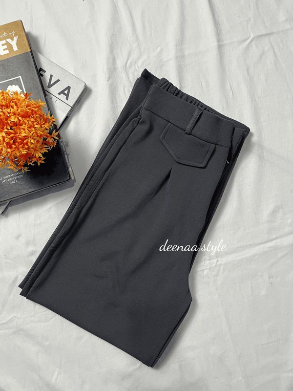Oro Pants Knit Celana Panjang Korean Style Wanita Highwaist Anti Kusut Nyaman Casual Basic Kulot Formal Loose Kantor Variasi Kantong Karet ivory outfit ootd 5