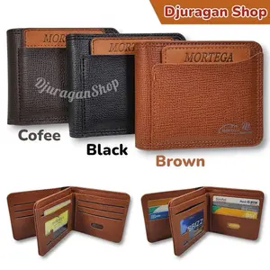 Dompet Mini Pria Lipat Dua Kulit Sintetis Mortega Import 11 Slot Kartu Resleting 2 Slot Uang
