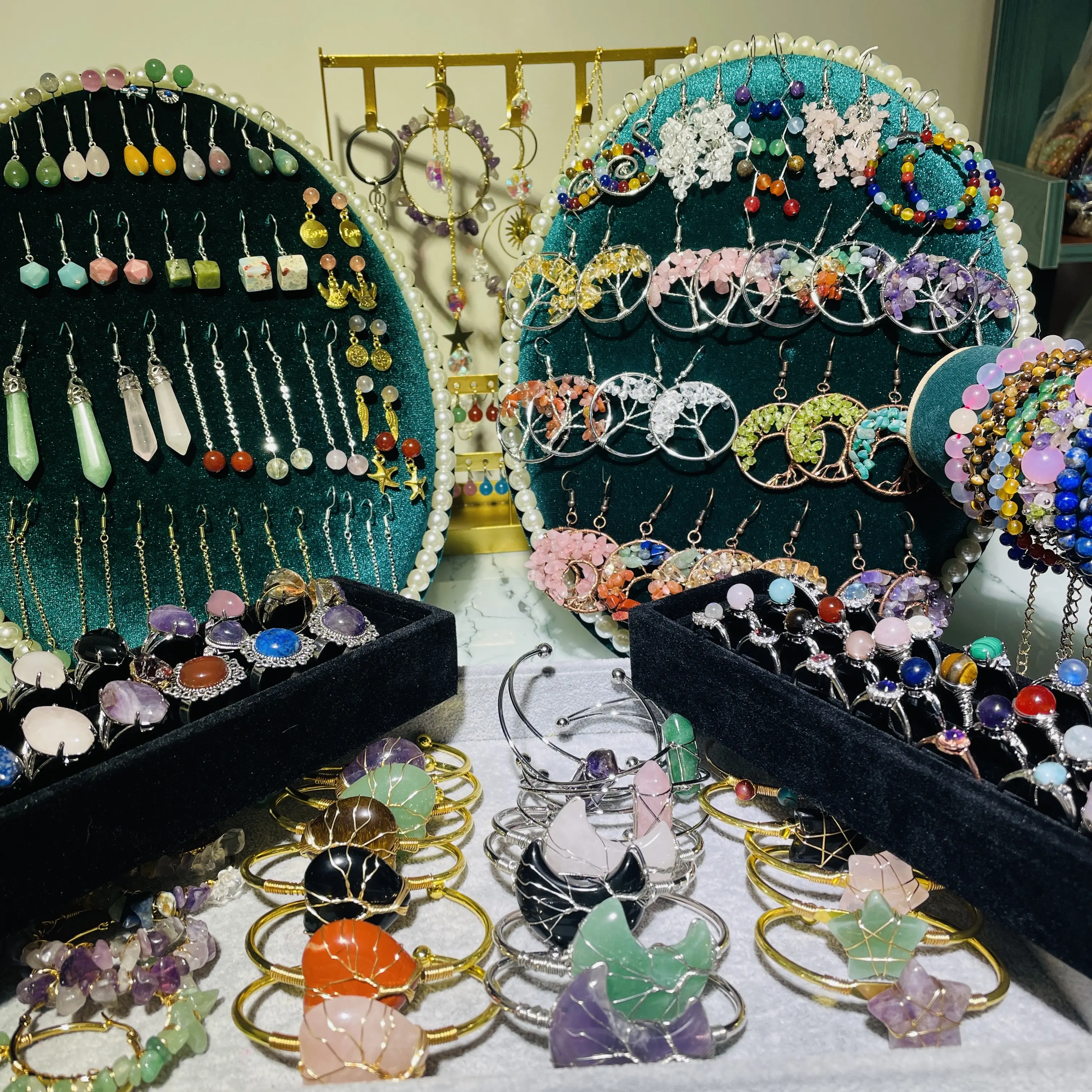 crystal ring ,pendants, earring pick on stream