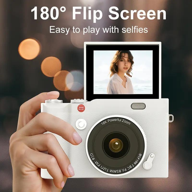 【Kado Hari Raya Kekinian】4K Digital Kamera Gaya Retro 68MP Portable CCD Retro Kamera Digital Vintage 2.4 inch 8X Zoom Compact Small Camera 180 Flip Screen Video Camcorder for Teens Adult Beginner【Gift stickers】Hadiah Lebaran Layar Foto V380 Smart