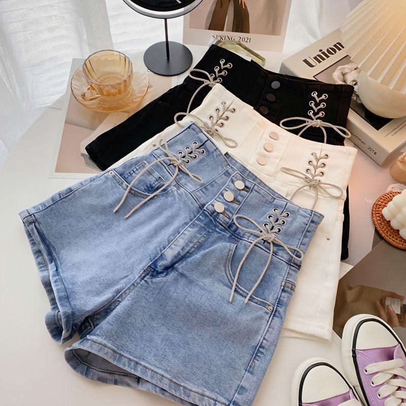 Quần Short Denim, Cạp Cao, Quần Short Denim Đặc Biệt Cho Nữ, Hàng Mới Về Mùa Hè 2023, Dễ Phối Đồ Bó Sát, Chữ A, Cá Tính, Quần Ống Rộng, Quần Hot Ins, Thời Trang #SS24