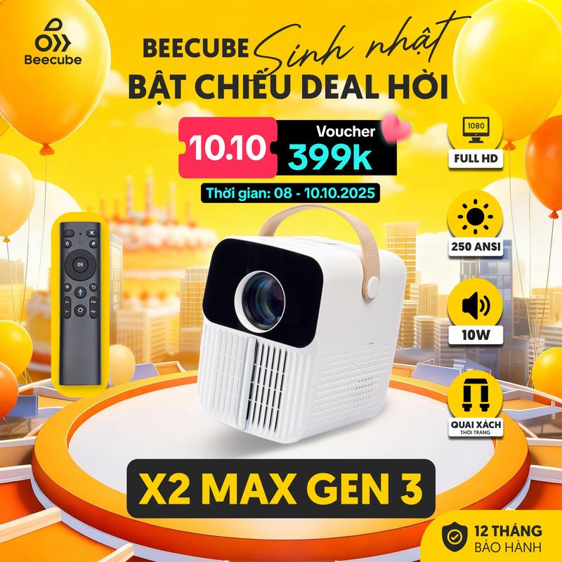 { Beecube KA} Máy Chiếu Mini Cao Cấp Beecube X2 Gen 3  - Full HD - Bảo Hành 1 Đổi 1 Trong 12 Tháng, Máy Chiếu Tích Hợp Âm Thanh Projector Xem Phim