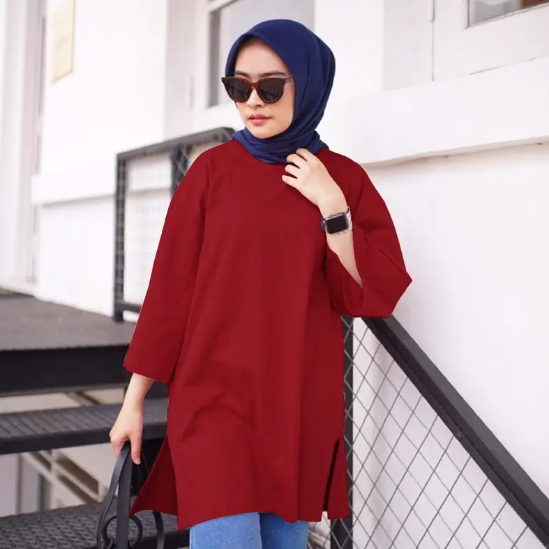 Kaos Oversize Top Hijab Wanita Basic Babyterry Polos / Oversize Slit Blouse