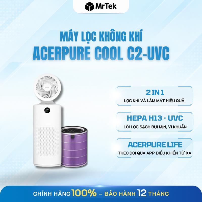 Máy lọc không khí Acerpure COOL C2-UVC 2in1 kiêm quạt tuần hoàn, lọc HEPA tia UVC 45m2 - BH 12 tháng