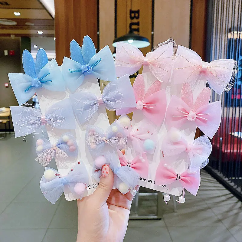 Kẹp Tóc Nơ Lưới Cho Bé Gái, 8 Cái / bộ, Kẹp Tóc Ren Ngọt Ngào, Tai Thỏ, Kẹp Tóc Công Chúa